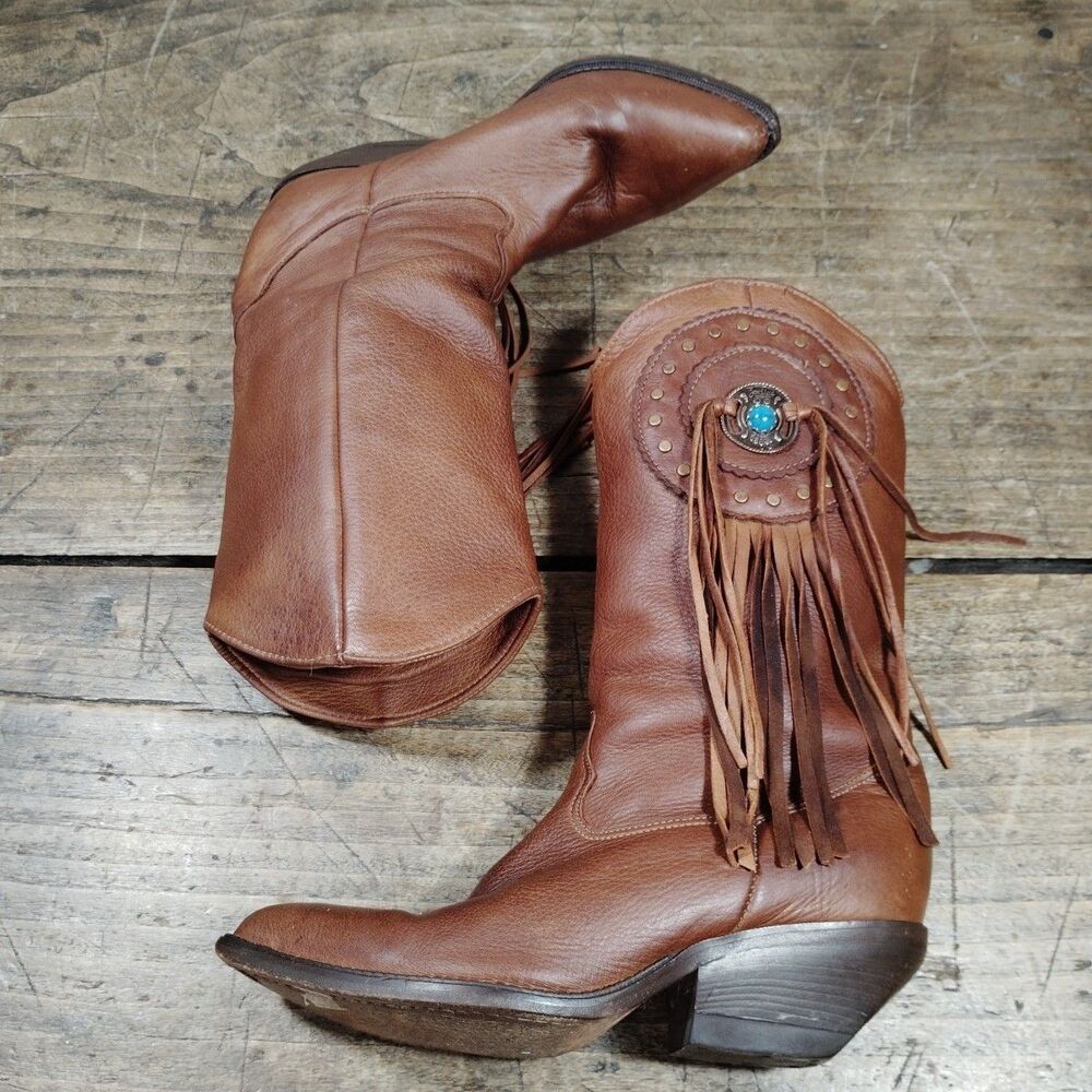 Vintage Zodiac Women's Sz 6 M Boots Fringe Concho Tan Cowgirl USA Festival Rodeo